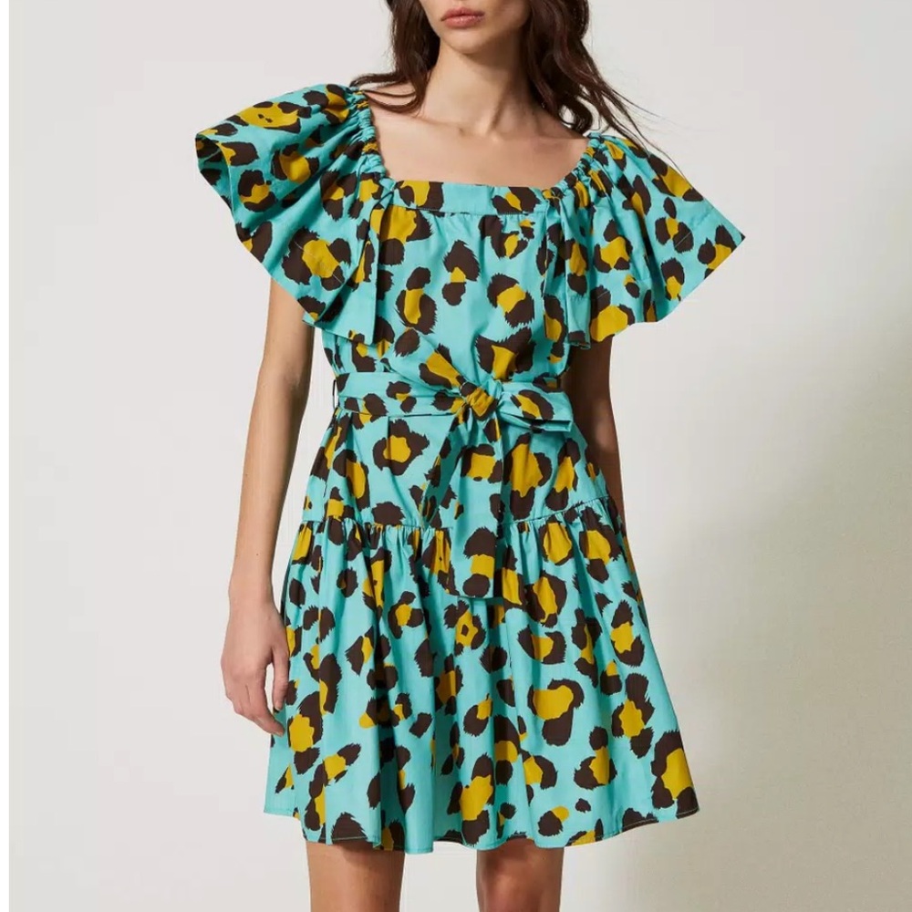 Twinset Actitude Short Poplin Dress with Animal Print SZ XS EUC